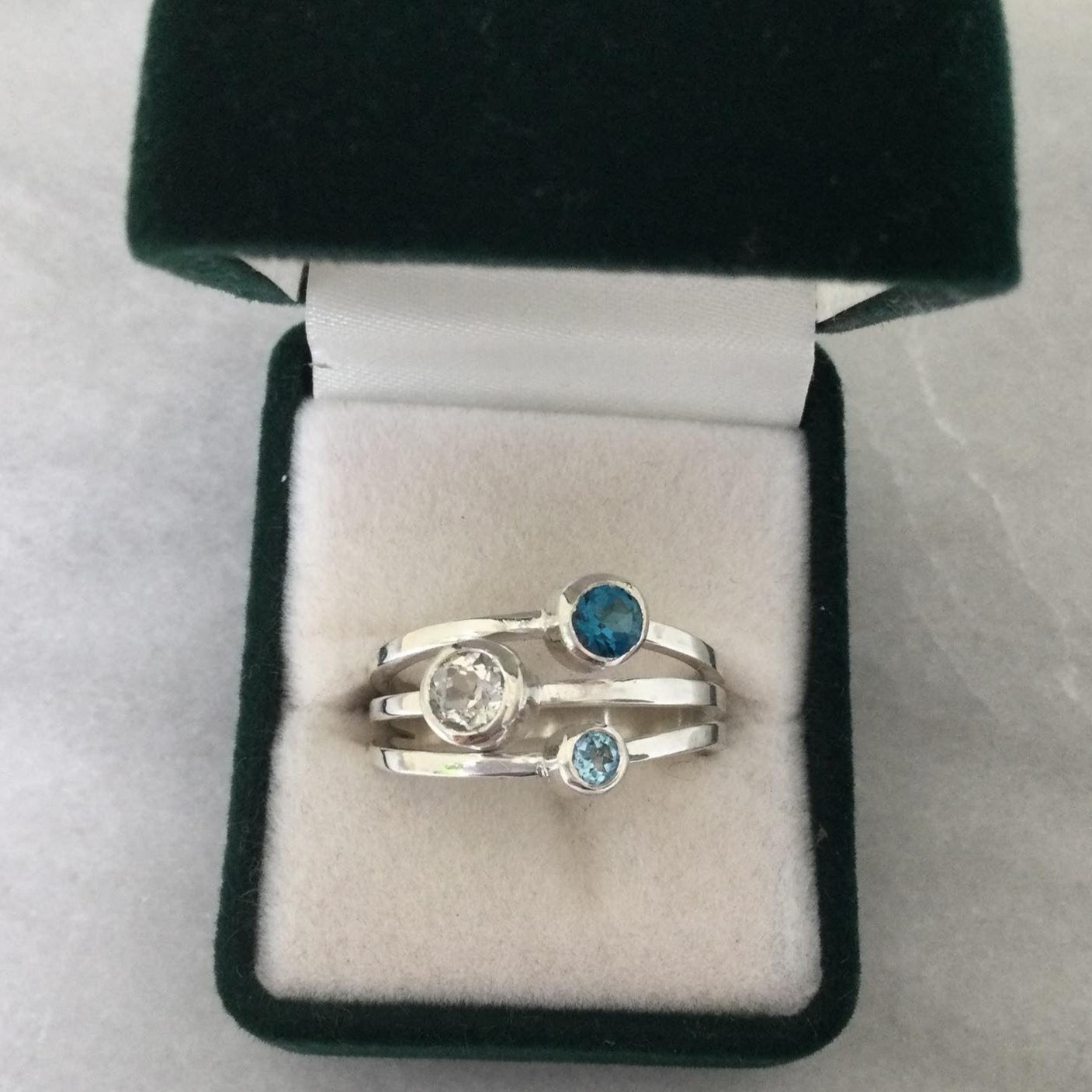 Neptune Ring | Blue  & White Topaz & Zircon - UK/AU Size N