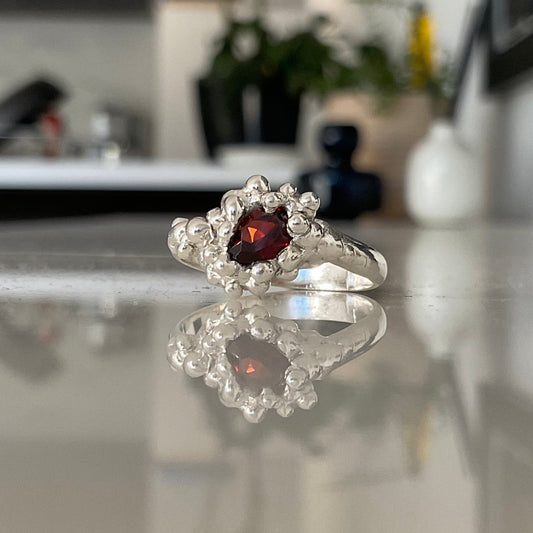 Silver, Pear shaped garnet ring