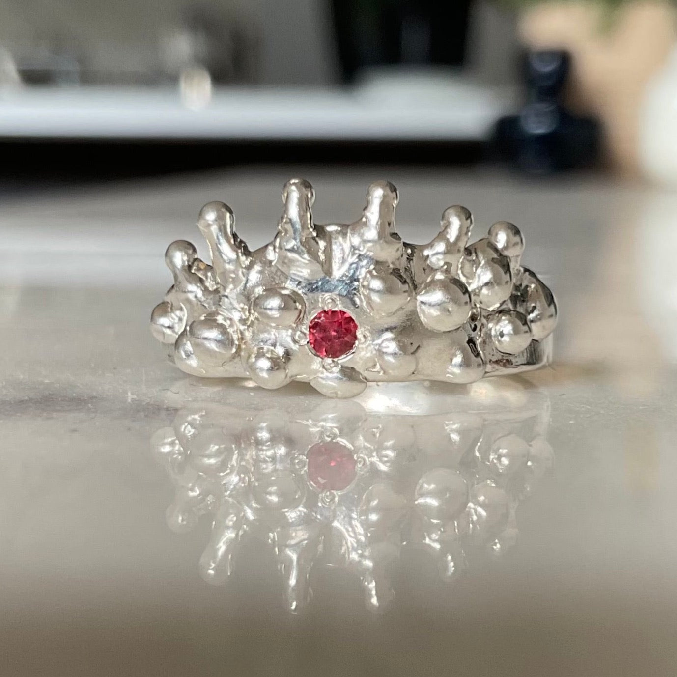 Pink sapphire molten crown ring