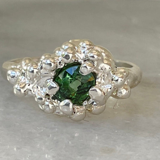 Green tourmaline silver organic ring