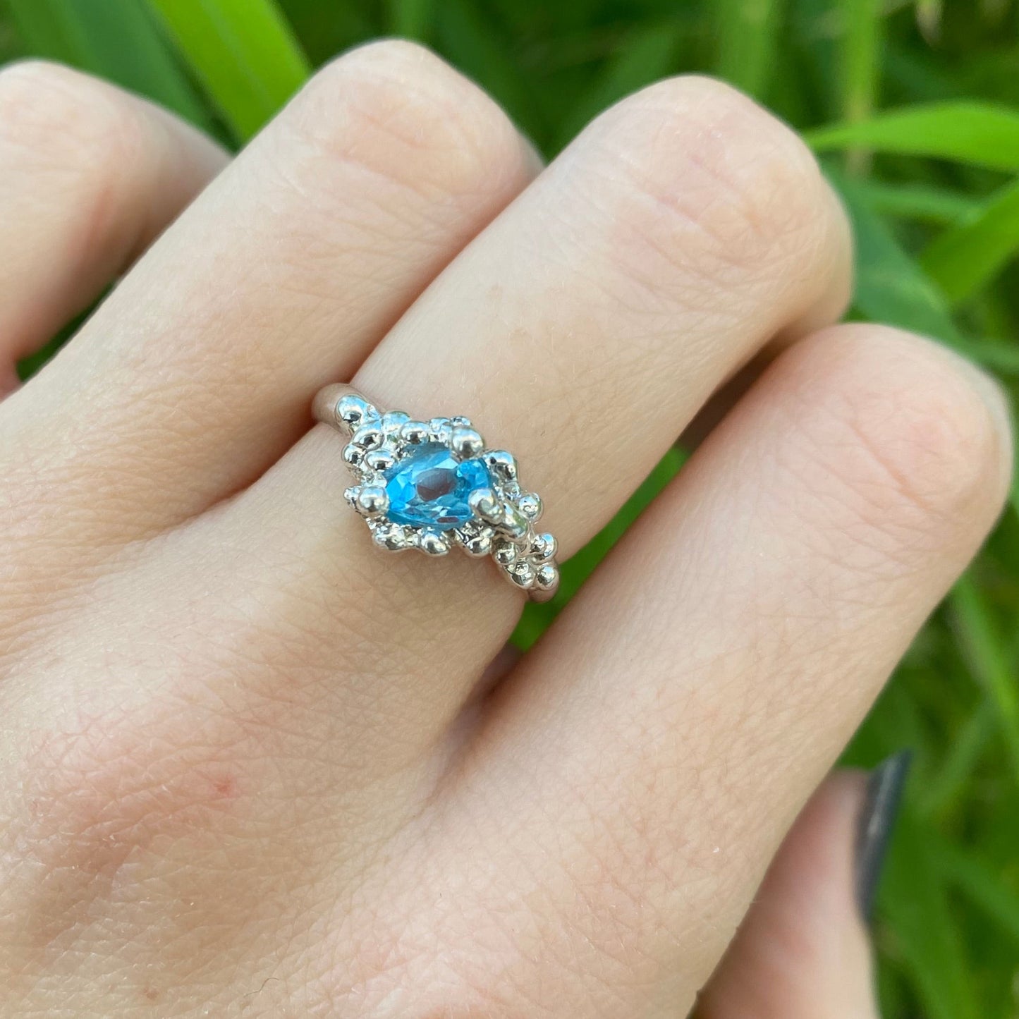 Pear shaped topaz| Molten Ice ring UK/AU Size L1/2