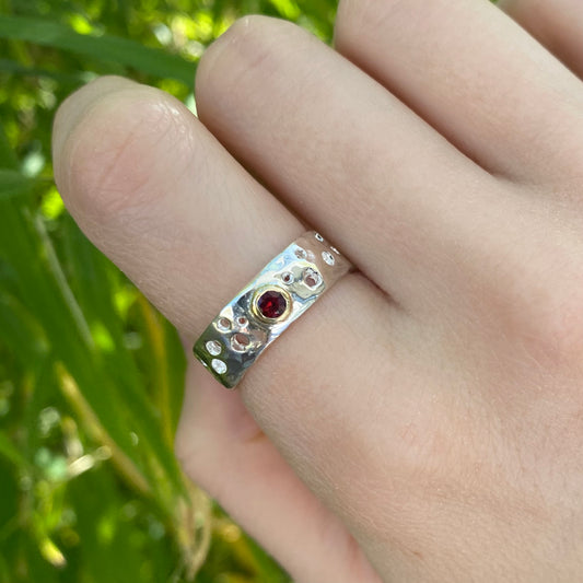 Etna Ring | Organic wide band garnet ring