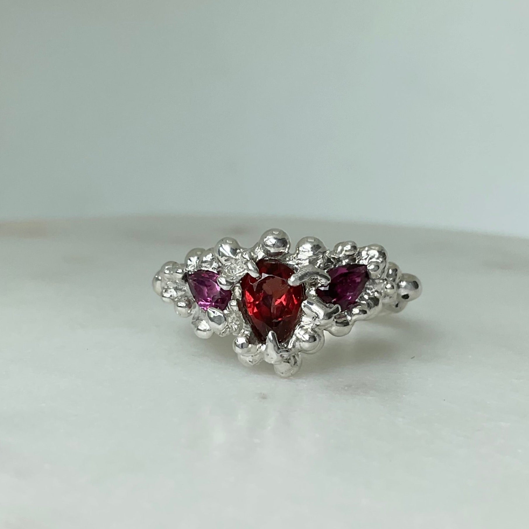 Three stone garnet ring in sterling silver