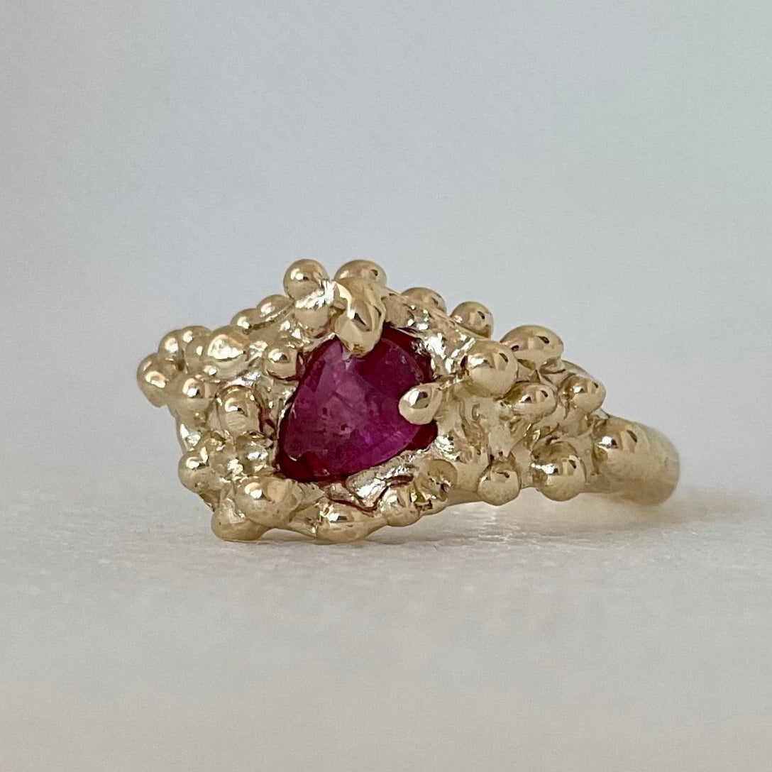 Molten gold and ruby ring