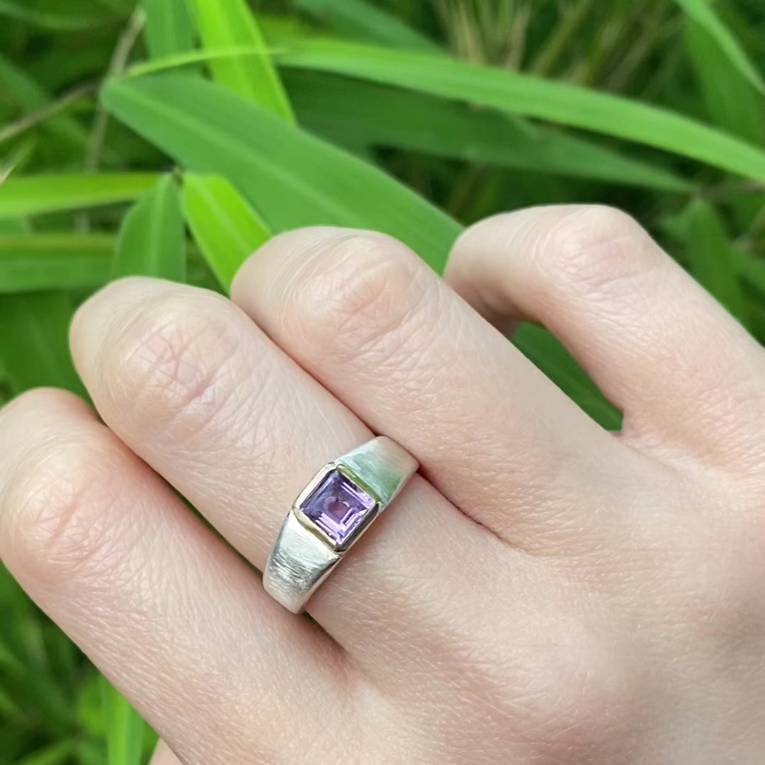 Princess cut amethyst signet ring