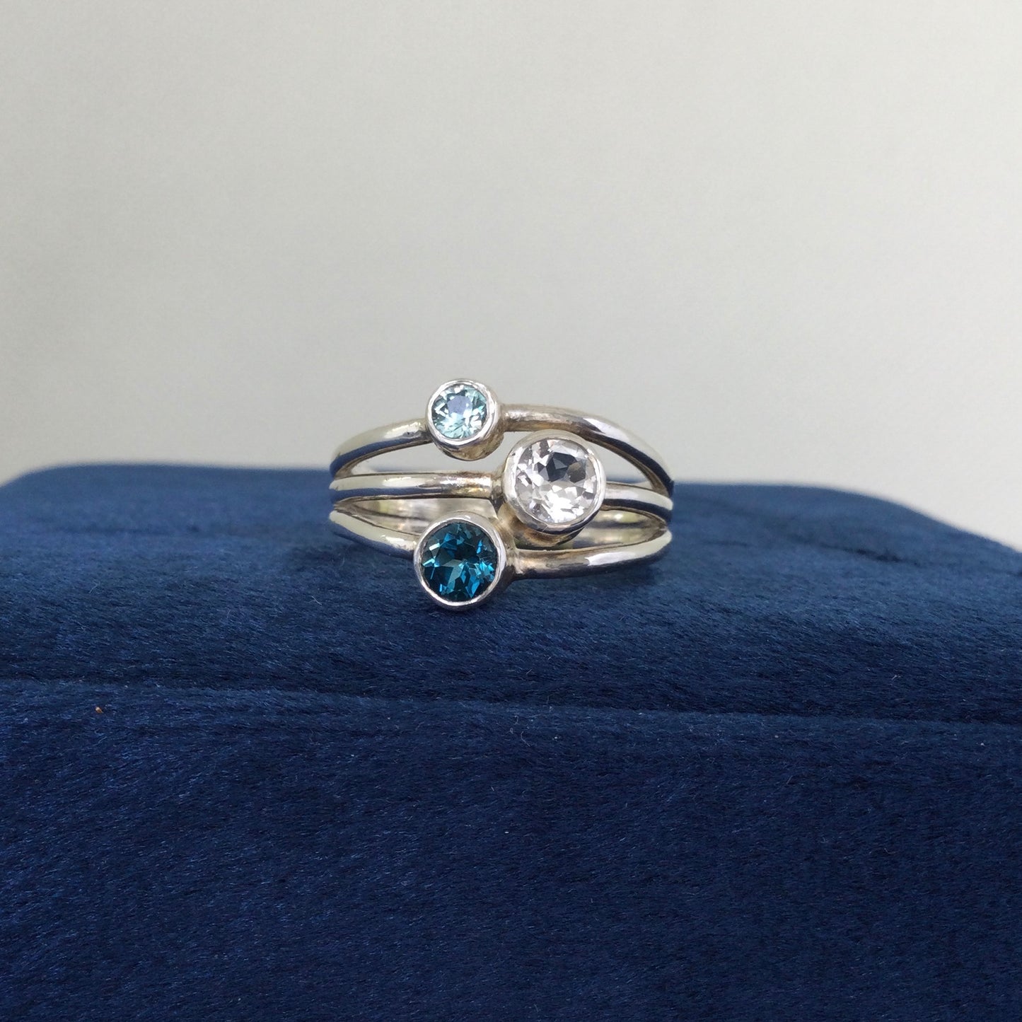 Neptune Ring | Blue  & White Topaz & Zircon - UK/AU Size N