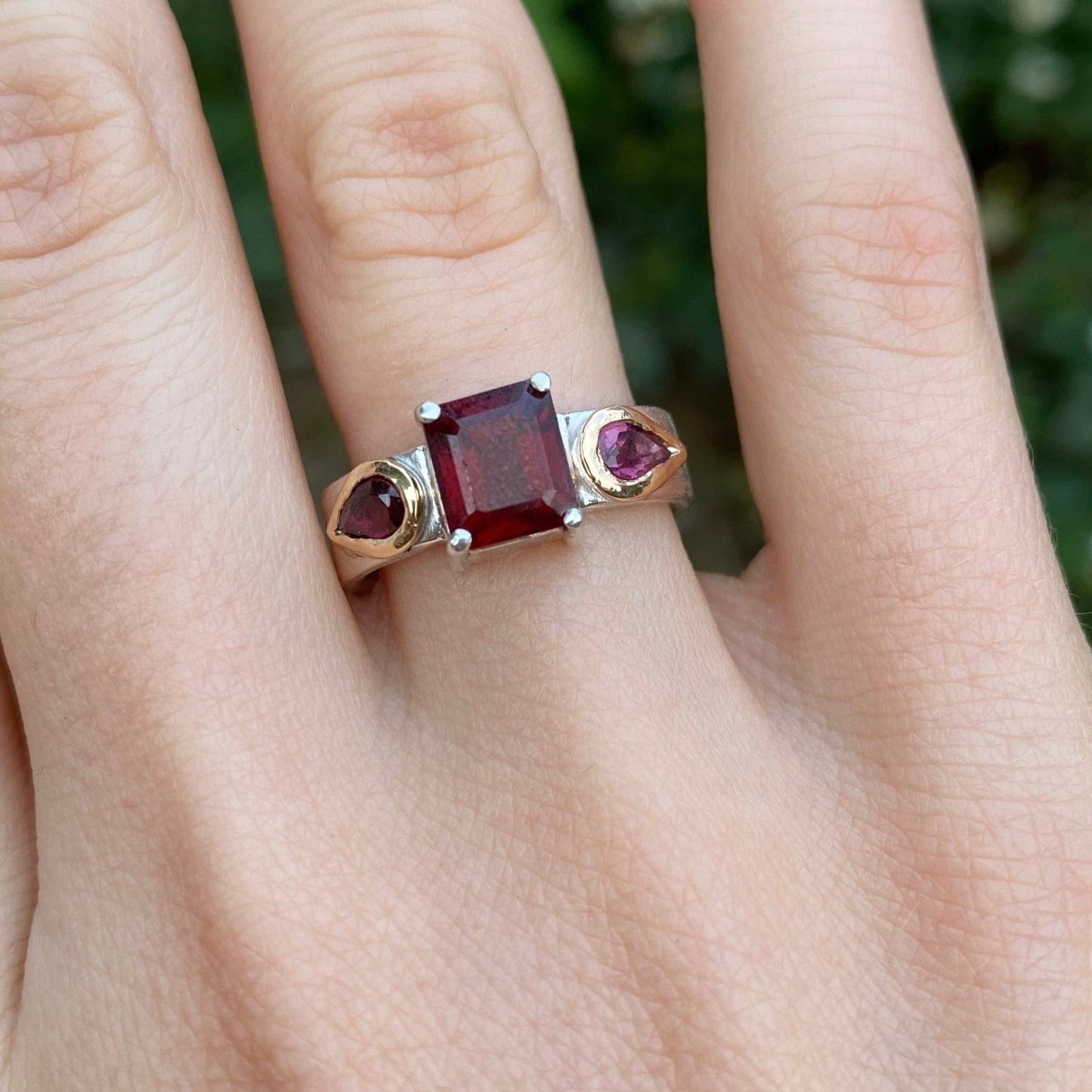 Garnet ring on model