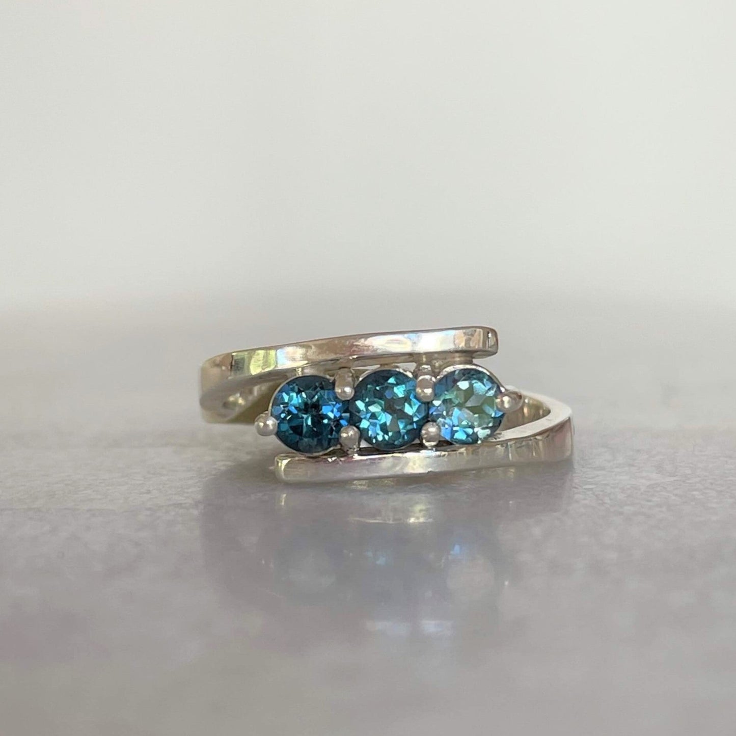 Athena Ring | Blue Topaz three stone ring - UK/AU Size: N1/2