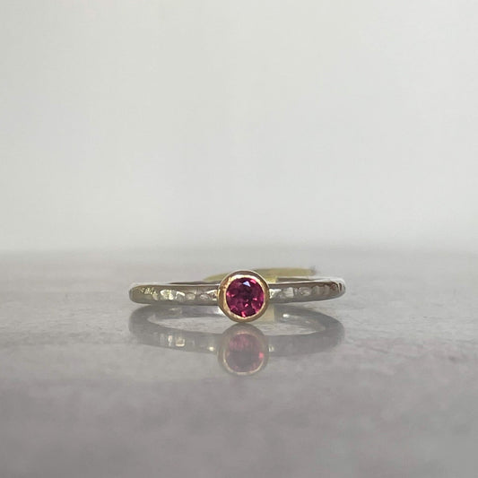 Pink rhodolite garnet silver stackable ring