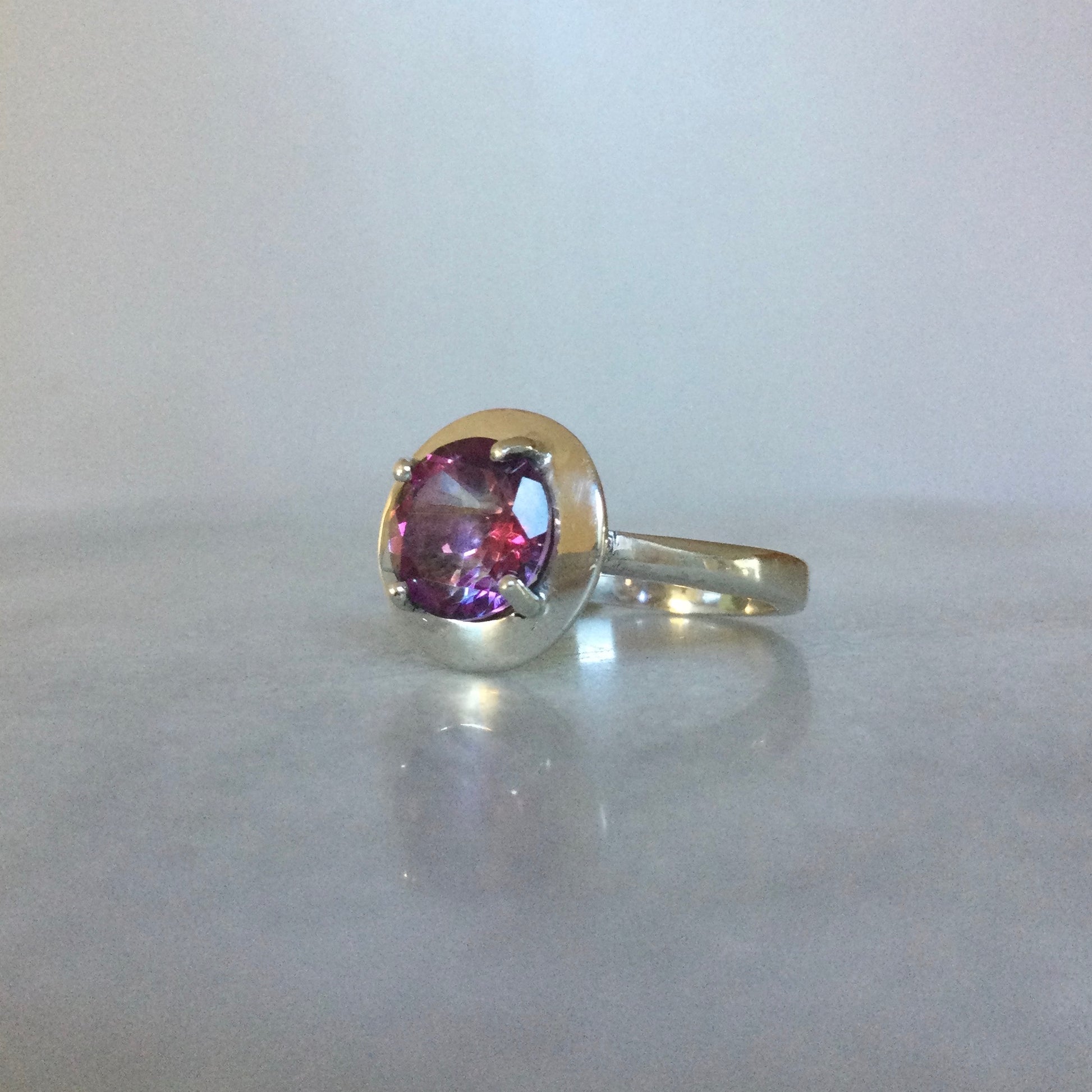 Pink topaz cocktail ring side view