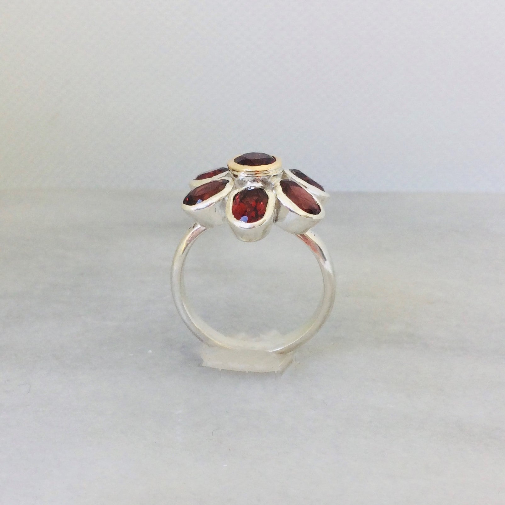 garnet cluster ring side view