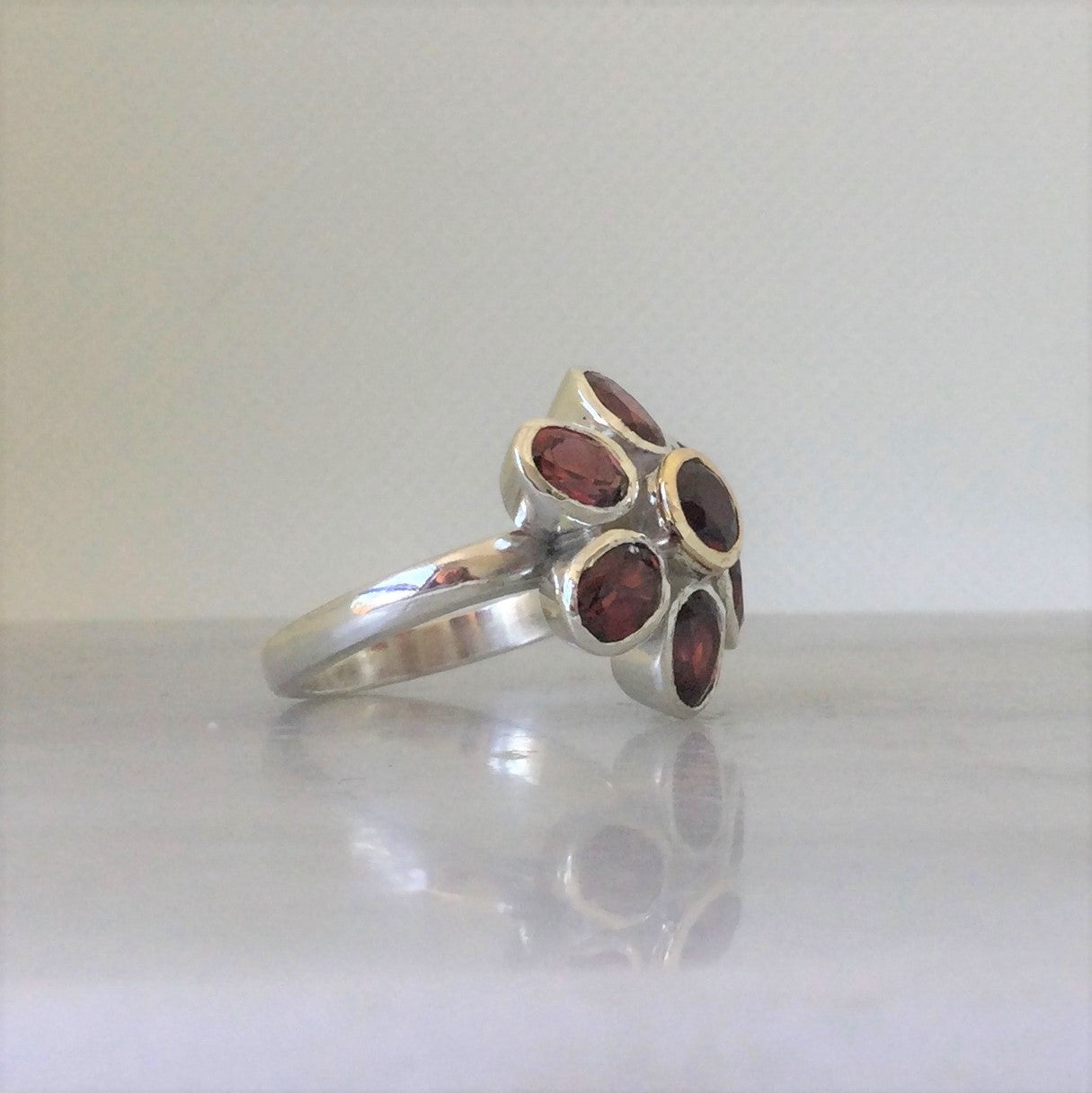 silver garnet cluster ring