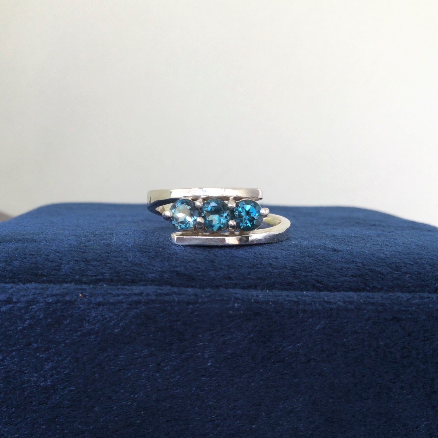 Athena Ring | Blue Topaz three stone ring - UK/AU Size: N1/2